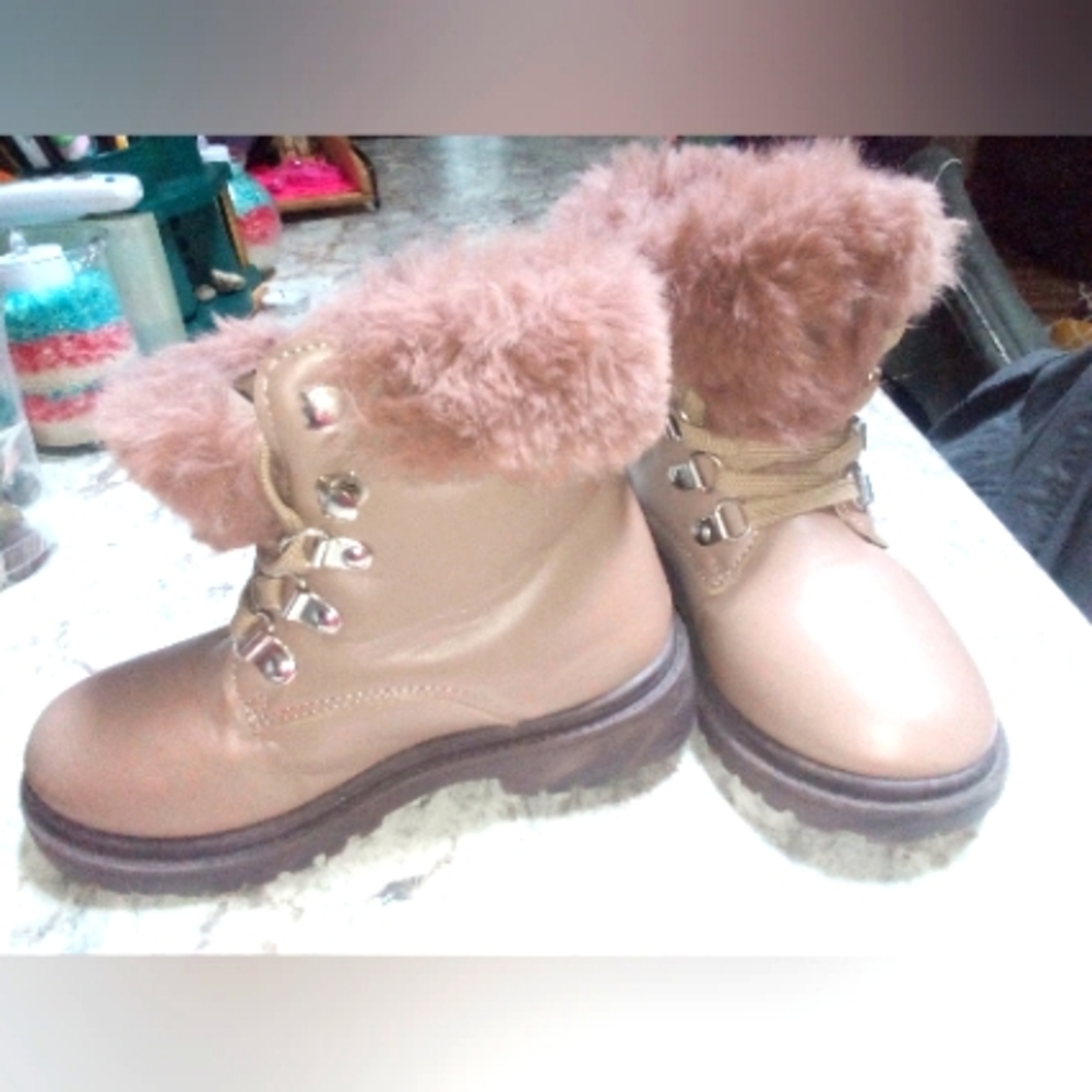 Girls gentally worn Dark Sand Faux Fur boots